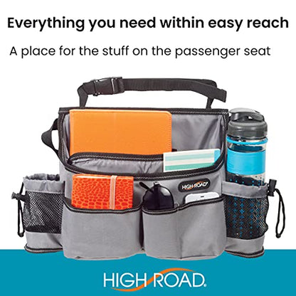 High Road SwingAway Front Seat Car Organizer for Daily Driving Essentials with Side Bottle and Cup Holders - color: Gray