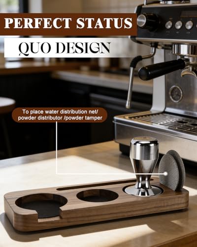 51/54mm Espresso Organizer Station, Solid Walnut Espresso Tamping Station with Non-Slip Mat, Compact Coffee Accessories Holder for Barista Countertop - color: Brown 54mm