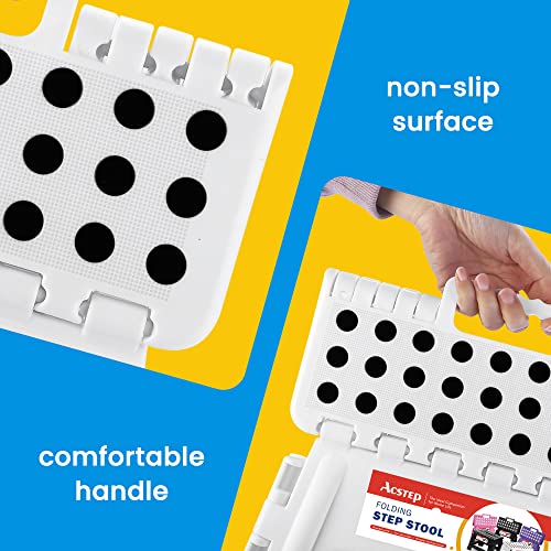 ACSTEP Folding Step Stool for Adults and Kids 11 Height Lightweight Plastic Stepping Stool Foldable Step Stool Hold up to 300lbs Non Slip Collapsible Stool White - color: White, size: 11 Inch( Pack of 1)