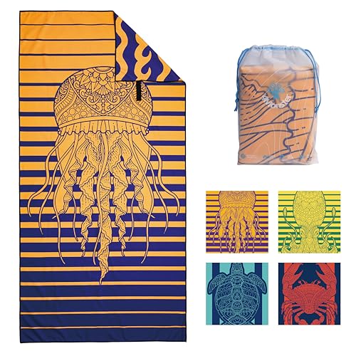 4Monster Quick Dry Beach Towel, Ultra Absorbent Microfiber Travel Towel, Lightweight & Compact for Beach, Swimming, Camping, Pool, Water Sports & Yoga - color: 01jellyfish, size: 63.00" x 31.50"