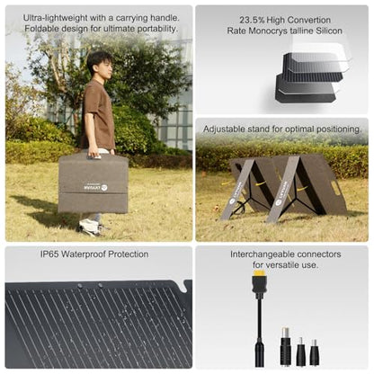 LVYUAN 100W Portable Solar Panel for Power Station, Foldable Solar Panel 23.5% Mono Cell with ETFE, IP65 P-PERC with 4-in-1 Adapter Battery Charger for Outdoor Camping Van RV Trip - size: 100 Watt Folding Solar Panel