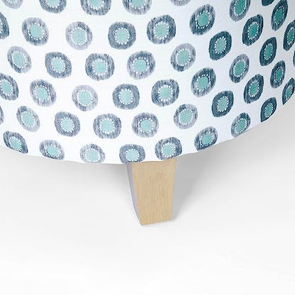 HomePop 19" Round Storage Ottoman - Green Medallion Ikat Print - color: Small Green Medallion Ikat Print