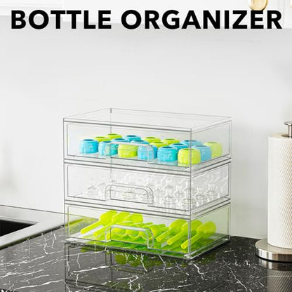 SpaceAid Bottle Storage Organizer Baby - Acrylic Bottles Station Organizer Container, Stackable Clear Drawers for Countertop, Vanity, Bathroom, Cabinet, Pantry Organization, 3 Pack, 3L, 10.3"H - size: 10.3"H, 3 Pack, 3L