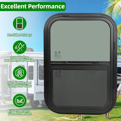 NOVINO RV Windows for Cargo Trailer, 15" W x 22" H RV Camper Cargo Trailer Windows Replacement, Vertical Sliding,Fit 15/16" or 1-3/8" Thick Wall,Allow Error 1/16”,DOT Approved - size: 15"W x 22"H