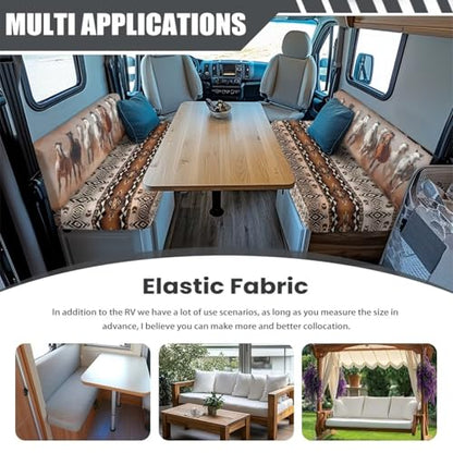 Running Horse RV Dinette Cushion Covers Stretch RV Stretch Sofa Seat Slipcovers Southwest Aztec Slip Covers for RV Furniture Include 1 Bench Cover 1 Backrest Cover - color: Aztec Running Horse
