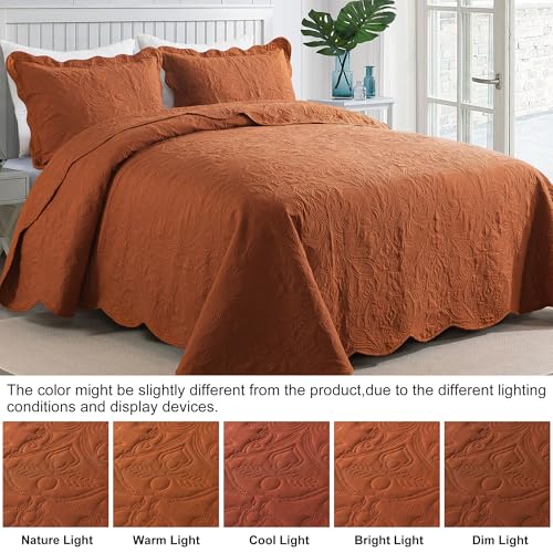HoneiLife Queen Quilt Bedding Set - 3 Piece Microfiber Quilt Sets Lightweight Bedspreads Reversible Coverlets Retro Bed Cover Paisley Pattern Bedding Set All Season Quilts-Rust - color: Rust, size: Queen/Full-90"x96"