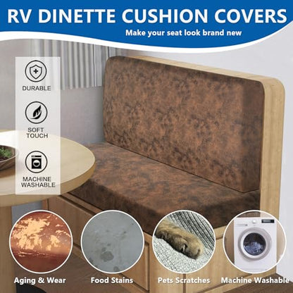 ANARACHON Leather Look RV Camper Dinette Cushion Covers, Washable RV Couch Cushion Covers Dinette Booth Seats Stretchable Camper Seat Covers (03 Dark Brown, 1 Set) - color: 03 Dark Brown, size: 1 Set