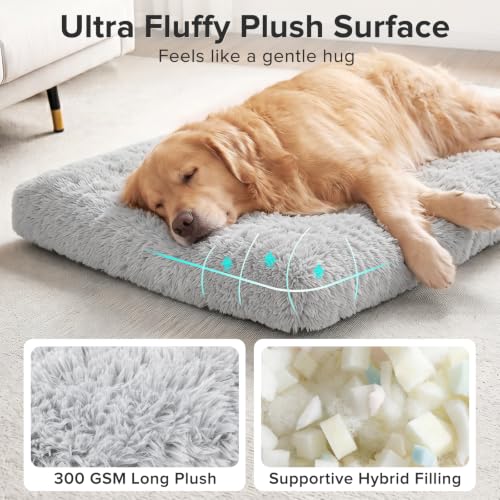 JOEJOY Dog Bed Crate Pad, Deluxe Plush Washable Dog Beds Fulffy Soft Kennel Pad Anti-Slip Pet Sleeping Mat for Medium Small Dogs, 23" x 18", Grey - color: Grey, size: S(23"x18"x3")