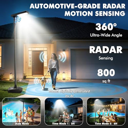 102" Solar Outdoor Street Lights with Pole & Remote, Removable IP65 Waterproof LED Solar Flood Motion Post Light, Dusk to Dawn Solar Floor Lamp for House, Yard, Garden, Patio, Lawn, Garage, Driveway - size: 102'' Height with water filled base
