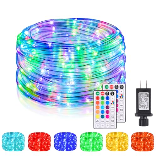 Nazuwke 49Ft LED Rope Lights for Outside, 18 Colors Changing Outdoor Fairy String Lights with Remotes, Waterproof 150 LEDs Colored Rope Lighting Plug in for Bedroom Patio Party Halloween Christmas - size: 49FT