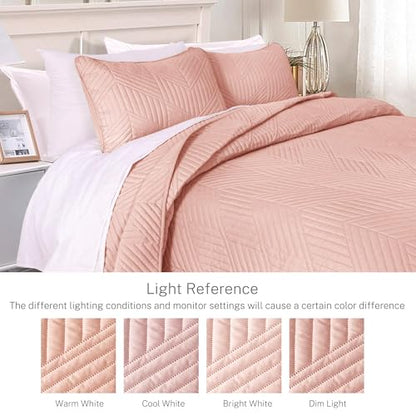 Exclusivo Mezcla Ultrasonic Twin Quilt Bedding Set, Lightweight Blush Pink Bedspreads Soft Modern Geometric Coverlet Set for All Seasons (1 Quilt and 1 Pillow Sham) - color: Blush Pink, size: Twin (68"x88")