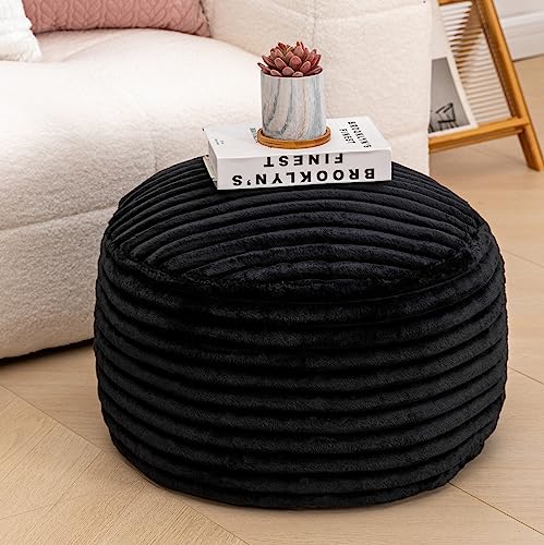 Asuprui Pouf Ottoman Unstuffed Ottoman Foot Rest Floor Pouf 20x20x12 Inches Round Bean Bag Chair Foldable Floor Chair Storage for Living Room Bedroom Black Stripe - color: Black Pouf Cover No Filler