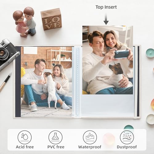 5x7 Photo Album, Slip In Fabric Cover Scrapbook with Front Window, Holds 52 Photos (26 Pockets), for Baby, Wedding, Travel, Beige - color: Beige, size: 26 Pockets