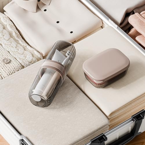 VITVITI Travel Soap Case Container, Portable Toothbrush Travel Case Dish Tray, 7.88 Inch Toothpaste Traveling Toothbrush Holder Set with Cover for Trip/Bathroom/Camping, Dark Coffee Color - color: Dark Coffee