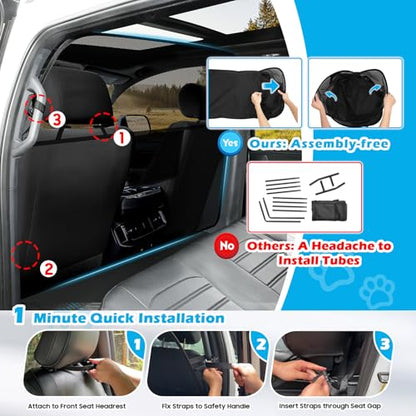 Dog Car Barrier Behind Front Seat, 61.4" Wide Car Pet Barrier One-Piece Design, Dog Car Divider Back Seat Barrier for Full-Sized SUV, Large Car and Pickup