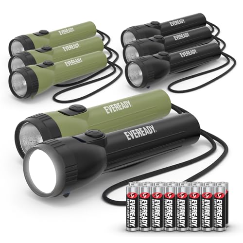 Eveready LED Flashlight (8-Pack) Bright Reliable Flashlights for General Purpose, Great for Camping, Car, Emergency Storm Power Outage Handheld Flashlight (Batteries Included) - color: Forest Green/Black, size: 8 Pack