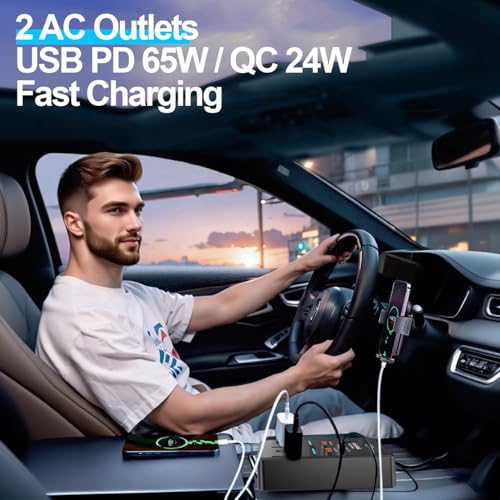 300W Car Power Inverter 12V to 110V Car Outlet Adapter | 65W USB-C Fast Charging for Laptops, LED Display.