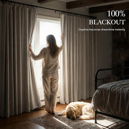 RYB HOME Natural Beige 100% Blackout Linen Curtains 72 inch Long, Thermal Insulated & Privacy Assurd Drapes for Bedroom/Office/Nursery, Rod Pocket & Back Tab Window Treatment, W52 X L72, 2 Panels - color: Natural Beige, size: 52"W x 72"L (Pack of 2)