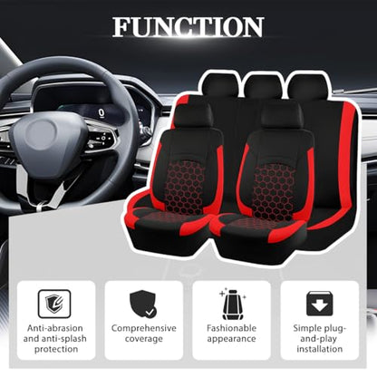 Car Seat Cover Full Sets, Polyester Foam Breathable Waterproof Vehicle Split Front Rear Seat Protectors, Automotive Interior Chair Cushion Pad, Universal for SUV RV Truck (Red) - color: Red