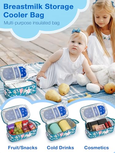 SUNMON Breast Milk Cooler Bag with Real-Time Temperature Display, Portable Travel Breastmilk Storage Case, Includes 2 Reusable Ice Packs, for Pumping Moms on The Go (Lily) - color: Lily