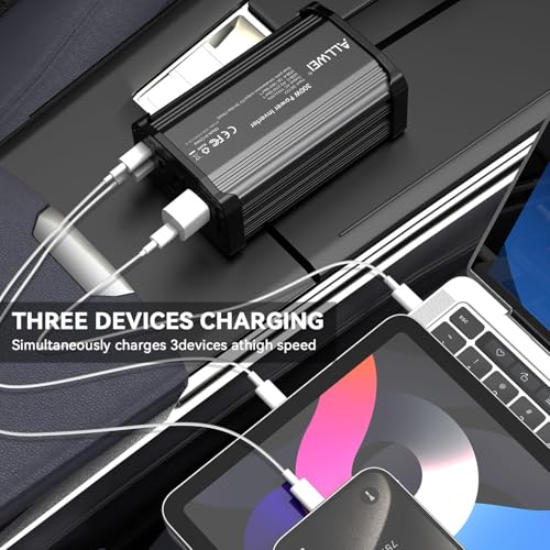 ALLWEI 300W Power Inverter 12V DC to 110V AC Car Plug Adapter Outlet Converter with 27W PD USB-C &18W USB-A Fast Charger, Car Cigarette Lighter Adapter for Laptop Tablets Phones-Black - color: PD27W-Black