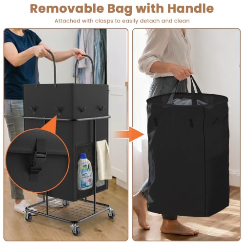 150L Large Laundry Basket with Wheels, Rolling Laundry Hamper with Removable Laundry Bag & Metal Frame, Oxford Fabric Dirty Clothes Hampers for Bedroom, Laundry Room, Bathroom, Dorm(Black) - color: Black