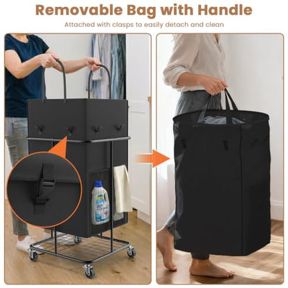 150L Large Laundry Basket with Wheels, Rolling Laundry Hamper with Removable Laundry Bag & Metal Frame, Oxford Fabric Dirty Clothes Hampers for Bedroom, Laundry Room, Bathroom, Dorm(Black) - color: Black
