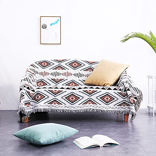 Luxlovery Bohemian Sofa Throw Blankets Ethnic Woven Boho Geometric White and Khaki Throw Blanket for Couch Aztec Bed Throws Oversized Chair Sofa Cover with Tassels(51"x63") - color: Mocha, size: 51"x63",130x160cm