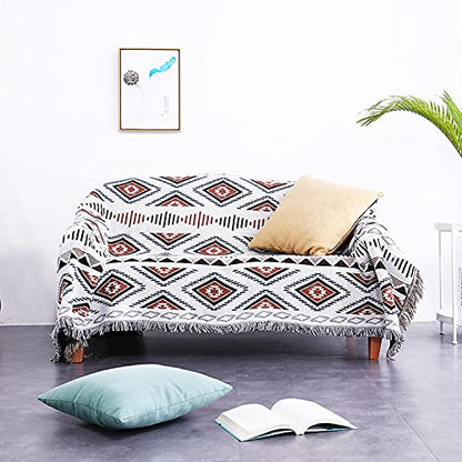 Luxlovery Bohemian Sofa Throw Blankets Ethnic Woven Boho Geometric White and Khaki Throw Blanket for Couch Aztec Bed Throws Oversized Chair Sofa Cover with Tassels(51"x63") - color: Mocha, size: 51"x63",130x160cm