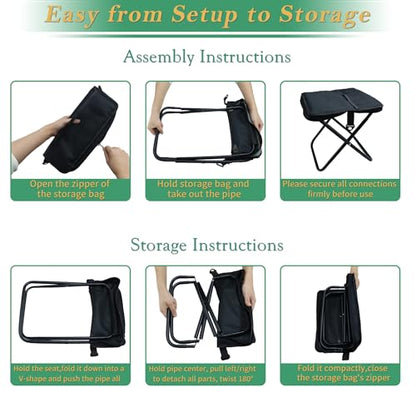 YANYUCB Portable Folding Chair,Ultralight Collapsible Stool,Camping Chair,Handbag Style Pocket Foldable Stool for Camping Travel Fishing Hiking and Outdoor Activities(Black) - color: Black
