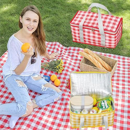 Insulated Reusable Food Picnic Bag Beach Bags, Cooler Bags with Zippered Top -for Hot or Cold,Picnic Basket Collapsible,Beach, Outdoor Party, Camping,Festivals (Red) - color: Red