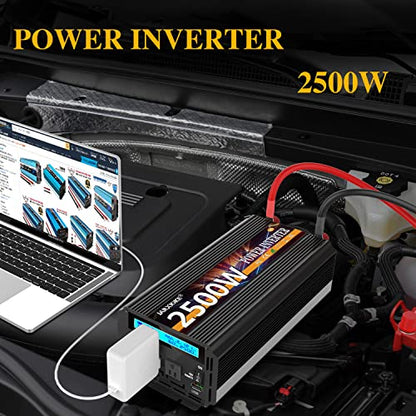 2500W Power Inverter 12V DC to AC 110V/120V (Peak) 5000W Converter 3 sockets car Inverter with Remote Control and LED Display 3.4A USB Port - size: 12v-2500W
