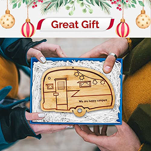 Happy Camper Bamboo Large Cutting Board, Rv Wooden Stove Top Cover Noodle Board,Meat Cutting Board for BBQ, Carving Board for Turkey,Large Charcuterie Board,RV Kitchen Decoration - style: big