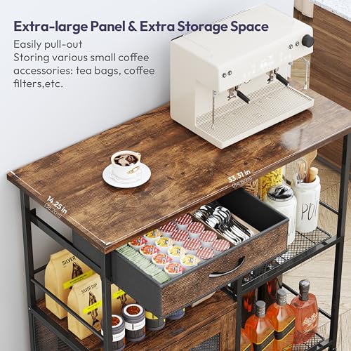 SWTYMIKI 33.31''x14.25'' Coffee Bar Cabinet - Large Farmhouse Coffee Stand Station Multi-Purpose Buffet Sideboard Cabinet with Drawers - Kitchen Bar Table for Living Room, Small Space, Espresso - color: Espresso - Large, style: Coffee Station with Storage
