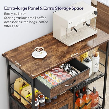 SWTYMIKI 33.31''x14.25'' Coffee Bar Cabinet - Large Farmhouse Coffee Stand Station Multi-Purpose Buffet Sideboard Cabinet with Drawers - Kitchen Bar Table for Living Room, Small Space, Espresso - color: Espresso - Large, style: Coffee Station with Storage