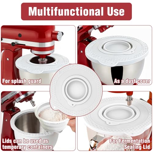 Silicone Mixer Bowl Cover Compatible with KitchenAid 6-7 Quart Tilt-Head Stand Mixer, Airtight Lid with Collapsible Small Bowl, Splash Guard, Dustproof, Reusable, Dishwasher Safe