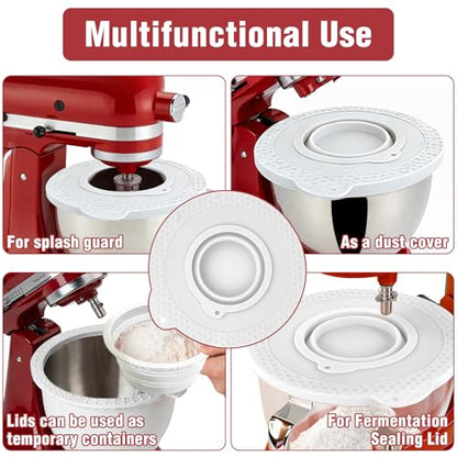 Silicone Mixer Bowl Cover Compatible with KitchenAid 6-7 Quart Tilt-Head Stand Mixer, Airtight Lid with Collapsible Small Bowl, Splash Guard, Dustproof, Reusable, Dishwasher Safe