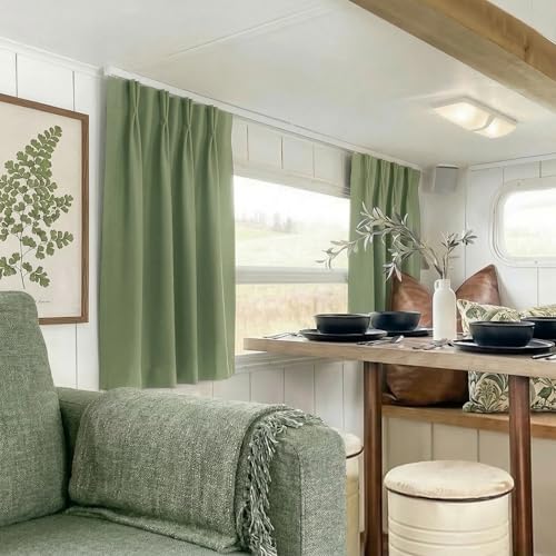Lino Rosa Small Window Curtains 18 Inch, Blackout Pinch Pleat Cafe Mini Half Curtains for Kitchen, RV Camper & Bathroom Window, Sage Green - color: Sage Green, size: 24"W x 18"L (Pack of 1)