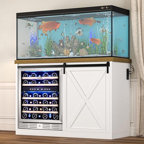 49.2" Coffee Bar Cabinet with Mini Fridge Space, Farmhouse Wine Bar Cabinet with Barn Doors, Fridge Cabinet with Power Outlet, Wine Rack, Glass Holder for Kitchen Dining Room Living Room (White) - color: White, size: 24" D x 49" W x 42" H