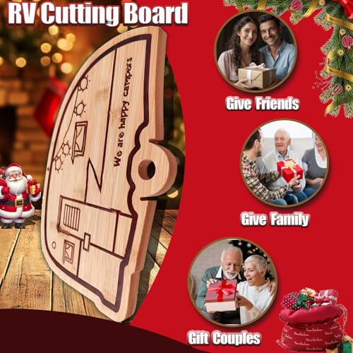 Happy Camper Bamboo Cutting Board,Retro RV Engraved Camping Cutting Board, Camper Decor RV Gift for Couple,Camping,Housewarming&Party - style: small