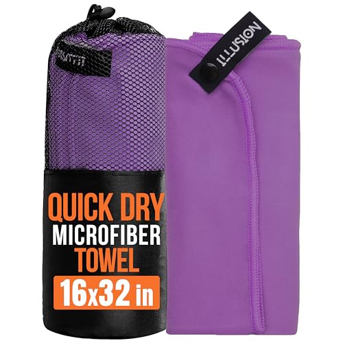illusion Small Microfiber Gym Towels for Men and Women Active Sports (32" L x 16''W)-Lightweight Quick Dry Gym Towel for Sweat-Workout Towels Ideal for Yoga, Camping, Running, and Outdoor Activities - color: Dark Purple, size: 32x16 in - Pack of 1