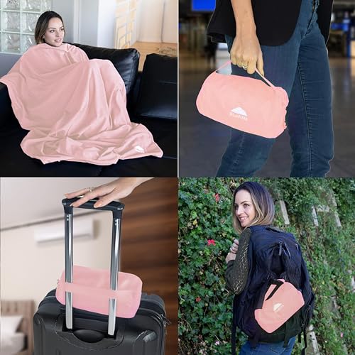 BlueHills Ultra Compact Travel Blanket 2 Pack Large Soft Cozy Portable Blanket Sheet with Carry Case and for Flight Airplane Car Layover Camping Hotel C206-2PK-Pink - color: C206-2pk-pink