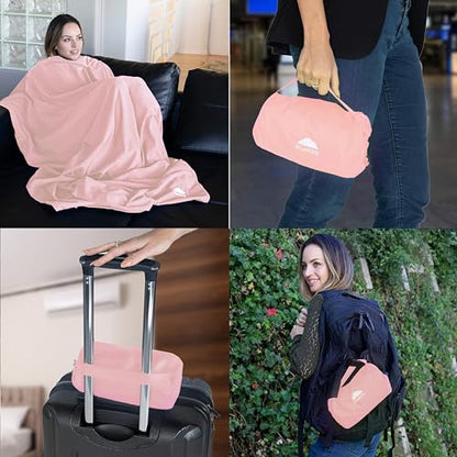 BlueHills Ultra Compact Travel Blanket 2 Pack Large Soft Cozy Portable Blanket Sheet with Carry Case and for Flight Airplane Car Layover Camping Hotel C206-2PK-Pink - color: C206-2pk-pink