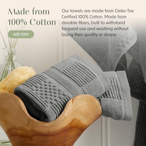 Springtree Home 100% Cotton Bathroom Towel Set | 6 Piece Set - Grey Towels | Geometric Textured Design | Absorbent & Quick-Dry | Oeko-TEX® Standard 100 Cotton | Myla Collection - Carbon - color: Carbon, size: 6 Piece Set