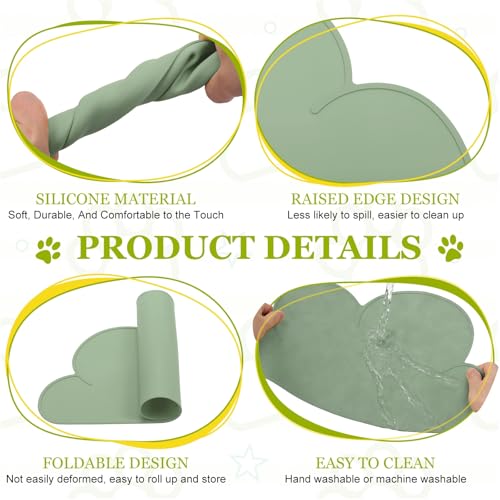 Silicone Pet Feeding Mat, Waterproof Dog Cat Food Bowl Placemat Tray Anti-Slip with Raised Edge Foldable Heat-Resistant (Olive Green, Cloud Shape), Intended for Cat Dog Water Bowl - color: Olive Green