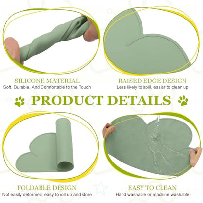 Silicone Pet Feeding Mat, Waterproof Dog Cat Food Bowl Placemat Tray Anti-Slip with Raised Edge Foldable Heat-Resistant (Olive Green, Cloud Shape), Intended for Cat Dog Water Bowl - color: Olive Green