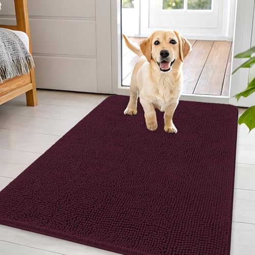 OLANLY Dog Door Mat for Muddy Paws 44x32, Absorbs Moisture and Dirt, Absorbent Non-Slip Washable Doormat, Quick Dry Chenille Mud Mat for Dogs, Entry Indoor Entryway Carpet for Inside Floor, Russet - color: Russet, size: 44" X 32"