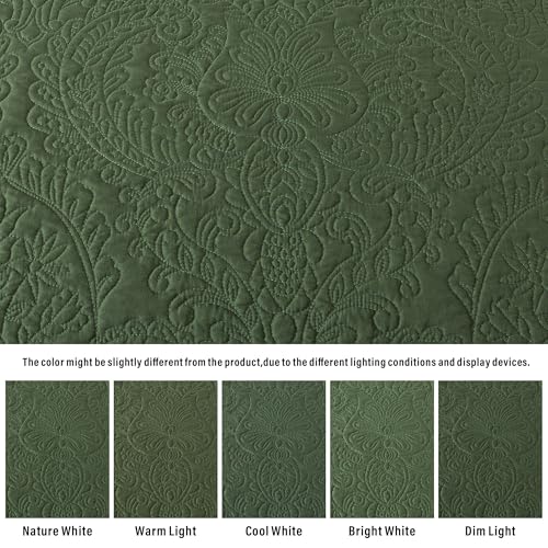 HoneiLife Queen Size Quilt Sets - Embroidered Bedspreads 3-Piece, Reversible Coverlet Lightweight Bedcover Rustic Bedding Set Autumu/Winter Quilts for Queen Bed - color: Olive, size: Queen/Full-90"x96"