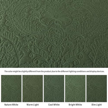 HoneiLife Queen Size Quilt Sets - Embroidered Bedspreads 3-Piece, Reversible Coverlet Lightweight Bedcover Rustic Bedding Set Autumu/Winter Quilts for Queen Bed - color: Olive, size: Queen/Full-90"x96"