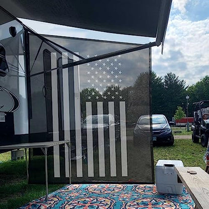 Tentproinc RV Awning Side Shade Screen 9' X 7' - (White American Flag) Black Mesh Sunshade for Motorhome Camping Trailer Awning Sunscreen UV Sun Blocker - 3 Year Warranty - color: AFG-Black